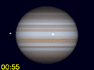 Io's schaduw en Callisto gelijktijdig zichtbaar op Jupiters schijf