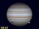 Europa en Ganymedes' schaduw gelijktijdig te zien op de schijf van Jupiter