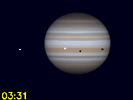 Io's schaduw en Europa's schaduw gelijktijdig te zien op Jupiters schijf