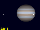 Io en Europa's schaduw gelijktijdig zichtbaar op Jupiters schijf