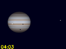 Io's schaduw en Callisto's schaduw gelijktijdig te zien op Jupiters schijf