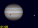 Europa en Ganymedes' schaduw gelijktijdig zichtbaar op Jupiters schijf