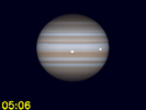 Io en Callisto gelijktijdig te zien op de schijf van Jupiter