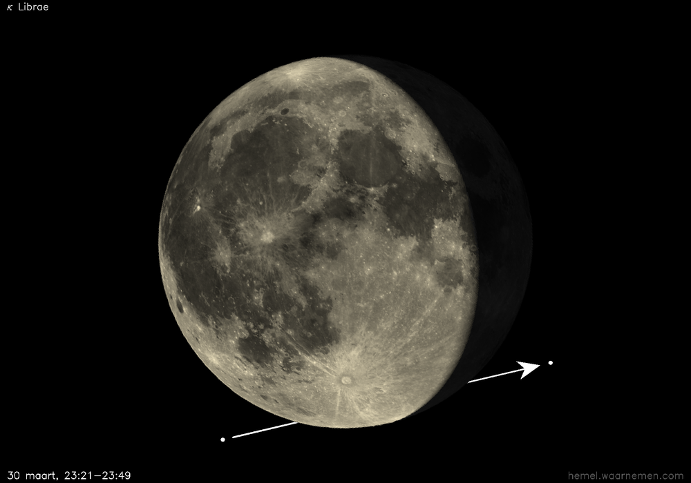 De Maan bedekt κ Librae - afbeelding niet gevonden, klik om te sluiten