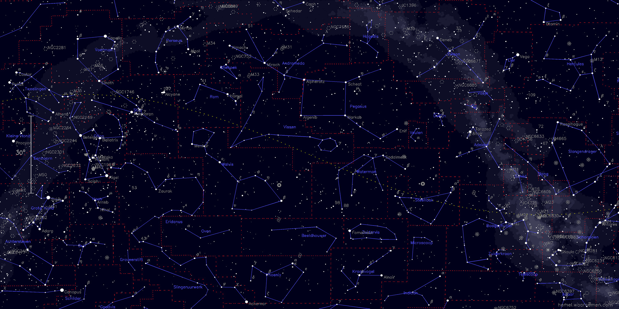 Kaart van de vaste sterrenhemel - afbeelding niet gevonden, klik om te sluiten