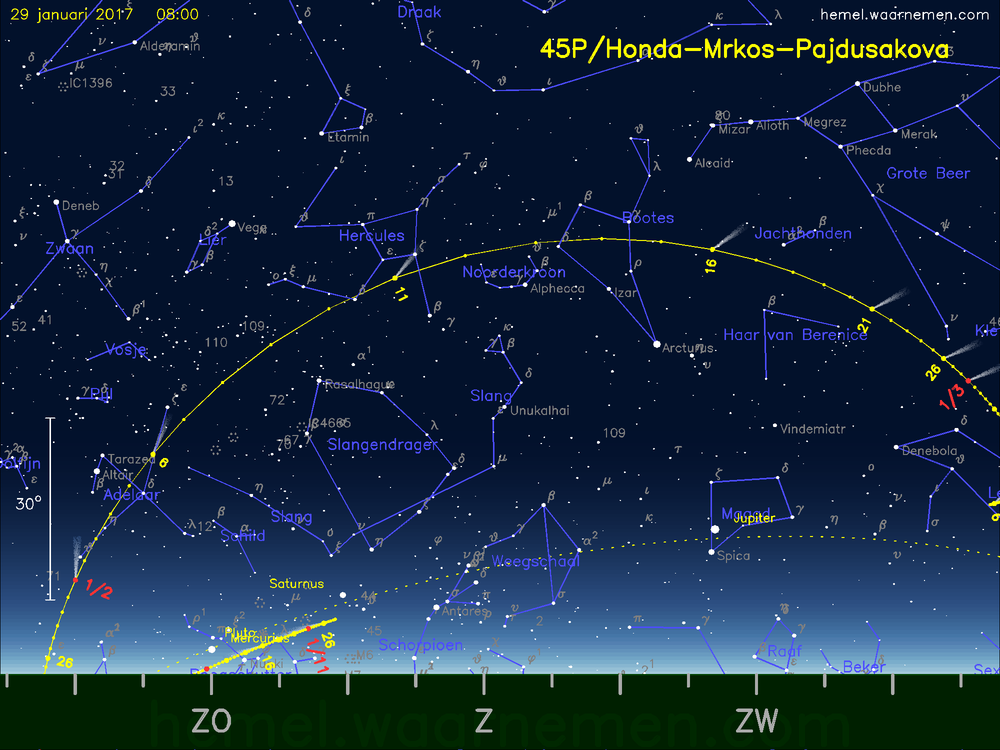 De komeet 45P/Honda-Mrkos-Pajdusakova aan de ochtendhemel