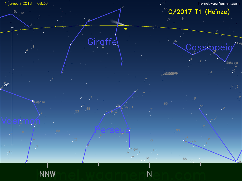 De komeet C/2017 T1 (Heinze) aan de ochtendhemel