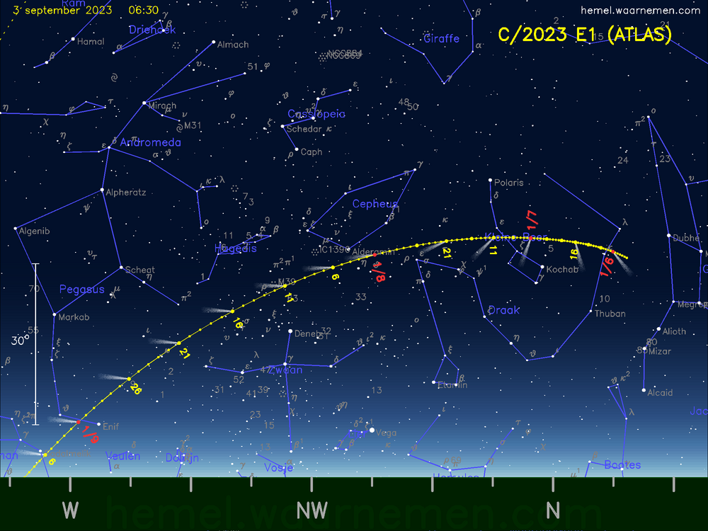 De komeet C/2023 E1 (ATLAS) aan de ochtendhemel