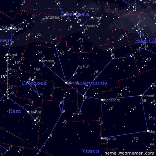 Kaart van het sterrenbeeld Andromeda