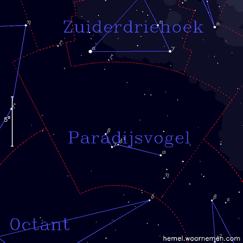 Kaart van het sterrenbeeld Paradijsvogel