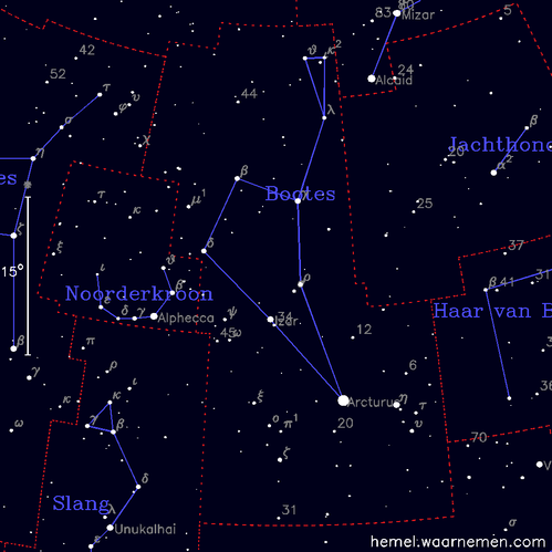 Kaart van het sterrenbeeld Ossenhoeder