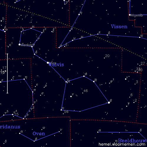Kaart van het sterrenbeeld Walvis