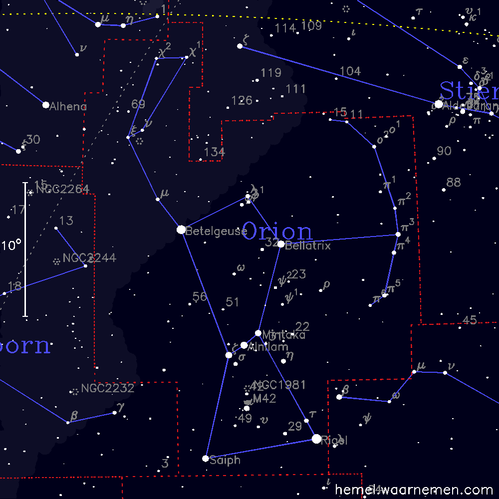 Kaart van het sterrenbeeld Orion