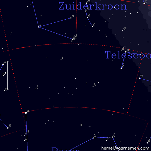 Kaart van het sterrenbeeld Telescoop