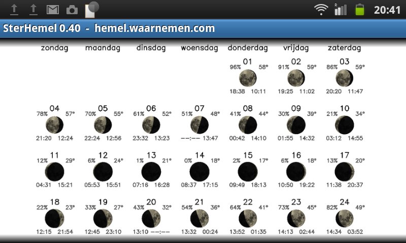 Screenshot Maanfasekalender