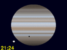 Europa's schaduw en Ganymedes gelijktijdig zichtbaar op Jupiters schijf