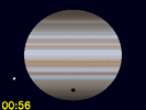 Europa en Ganymedes' schaduw gelijktijdig zichtbaar op Jupiters schijf