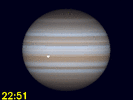 Io, Io's schaduw en Callisto's schaduw gelijktijdig te zien op Jupiters schijf