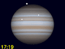 Io, Io's schaduw, Europa en Europa's schaduw gelijktijdig te zien op Jupiters schijf