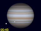 Europa en Ganymedes gelijktijdig te zien op de schijf van Jupiter