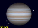 Europa en Ganymedes gelijktijdig zichtbaar op Jupiters schijf