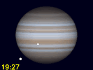 Io, Io's schaduw en Ganymedes gelijktijdig zichtbaar op Jupiters schijf