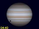 Io's schaduw en Ganymedes' schaduw gelijktijdig zichtbaar op Jupiters schijf