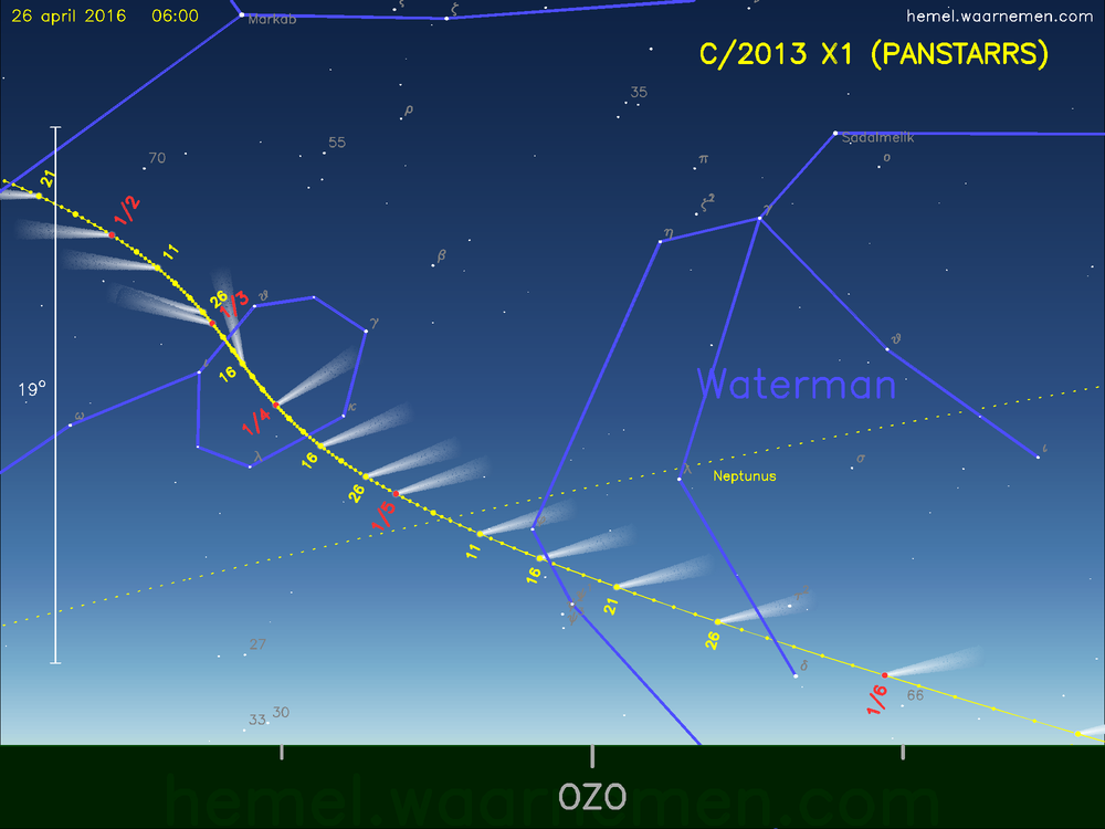 De komeet C/2013 X1 (PANSTARRS) aan de ochtendhemel