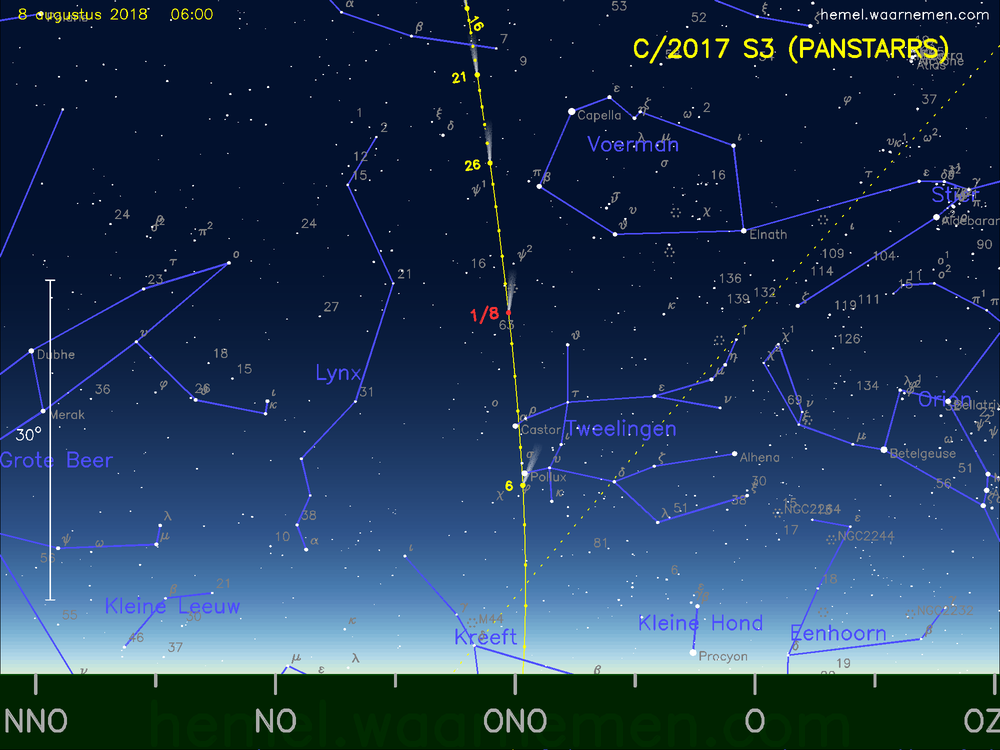 De komeet C/2017 S3 (PANSTARRS) aan de ochtendhemel