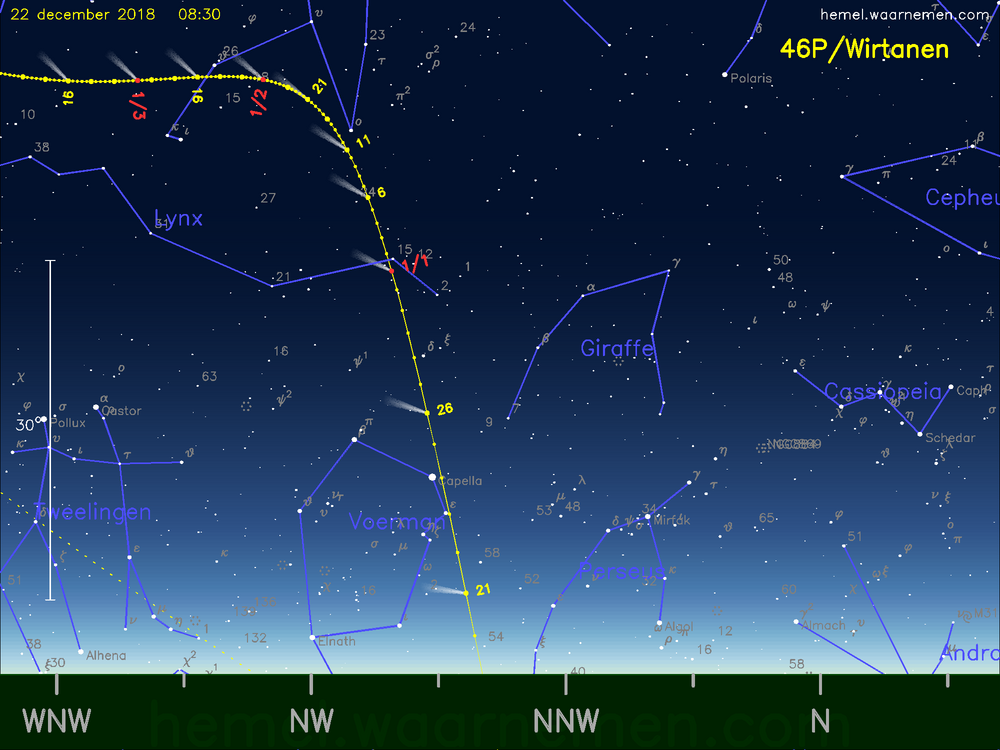 De komeet 46P/Wirtanen aan de ochtendhemel