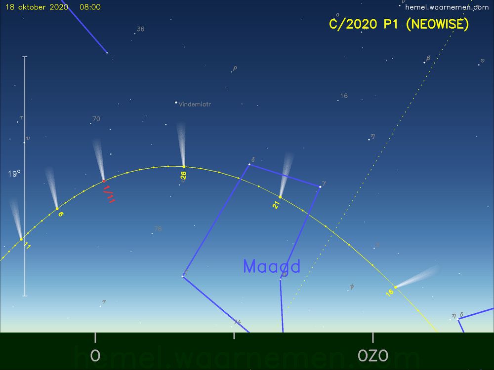 De komeet C/2020 P1 (NEOWISE) aan de ochtendhemel