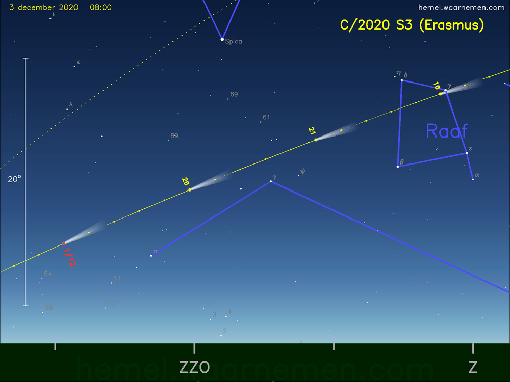 De komeet C/2020 S3 (Erasmus) aan de ochtendhemel