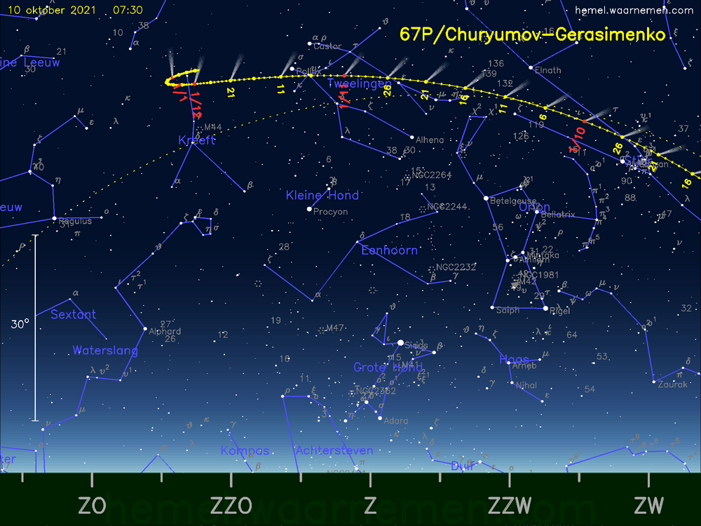De komeet 67P/Churyumov-Gerasimenko aan de ochtendhemel