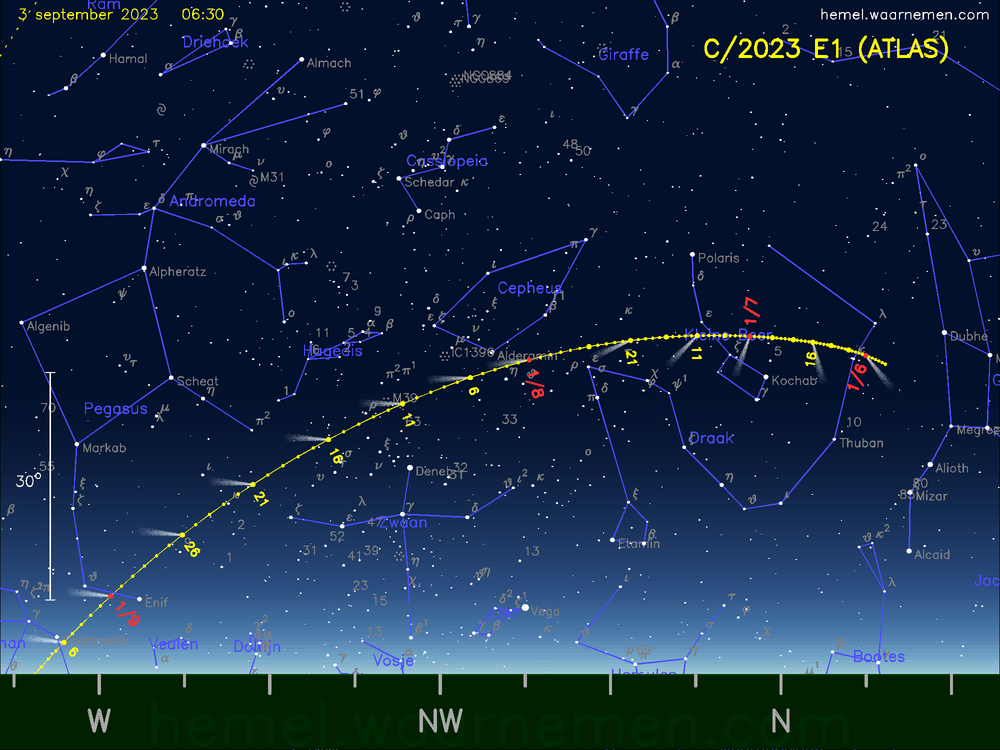 De komeet C/2023 E1 (ATLAS) aan de ochtendhemel