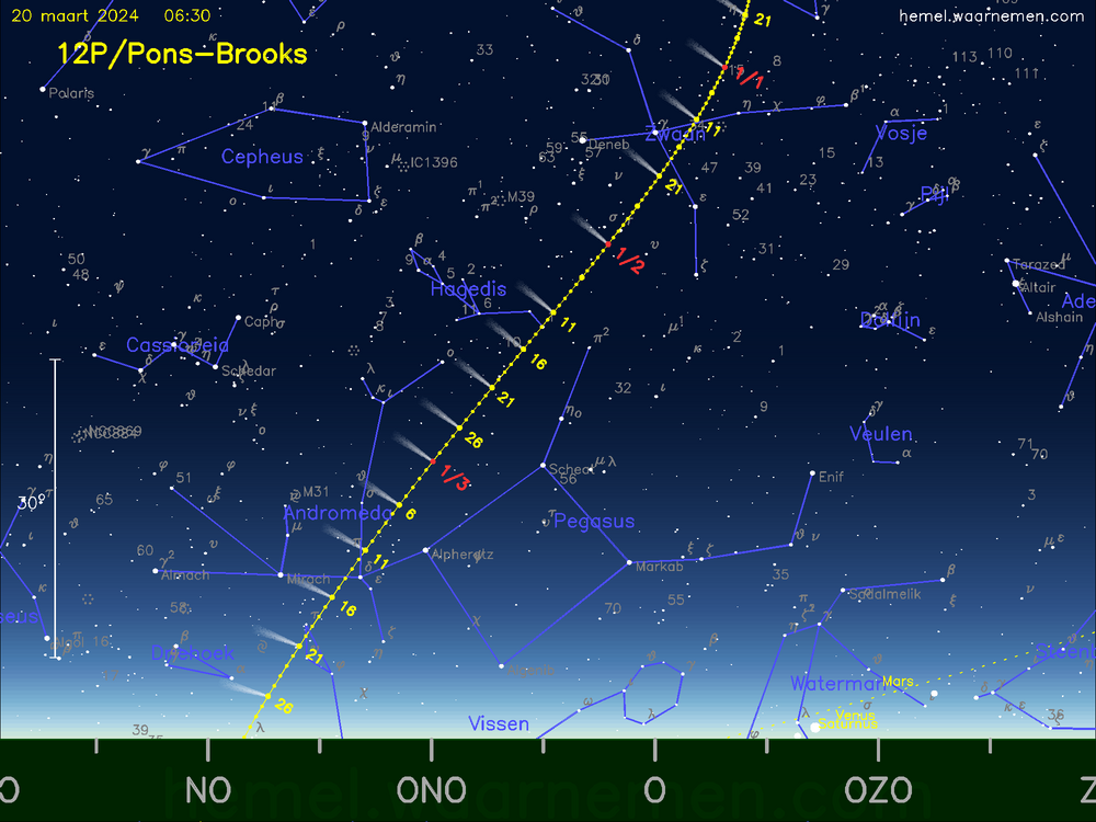 De komeet 12P/Pons-Brooks aan de ochtendhemel