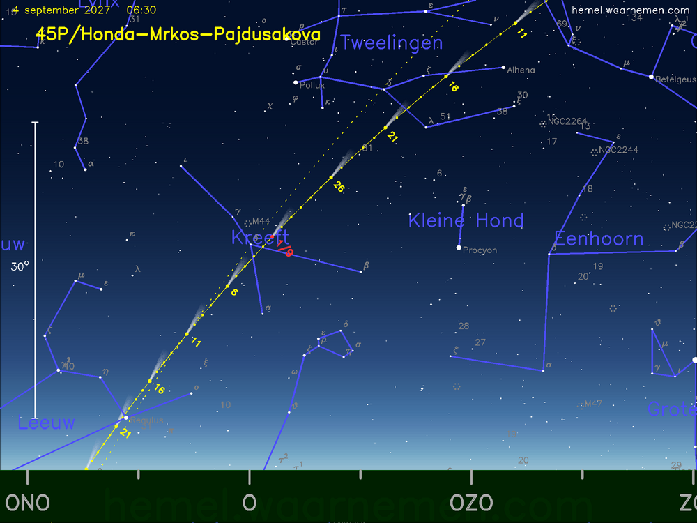 De komeet 45P/Honda-Mrkos-Pajdusakova aan de ochtendhemel