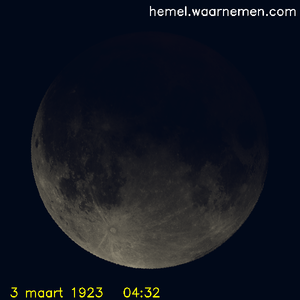 De Maan tijdens het maximum van de eclips