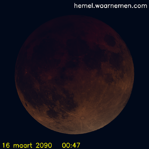 De Maan tijdens het maximum van de eclips