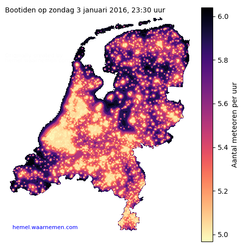 Kaart van Nederland met aantallen Bootiden voor middernacht