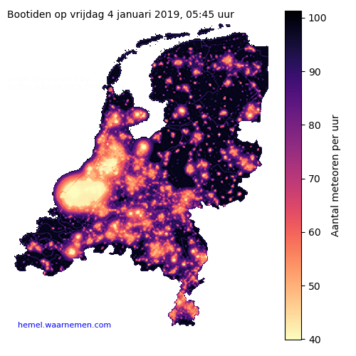 Kaart van Nederland met aantallen Bootiden tijdens het maximum