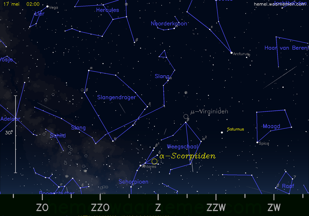 De meteorenzwerm α-Scorpiiden in mei 2013 - hemel.waarnemen.com