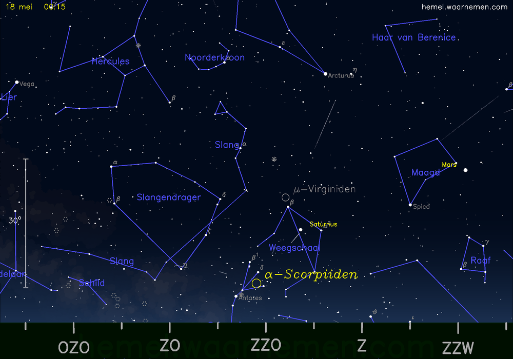 De meteorenzwerm α-Scorpiiden in mei 2014 - hemel.waarnemen.com