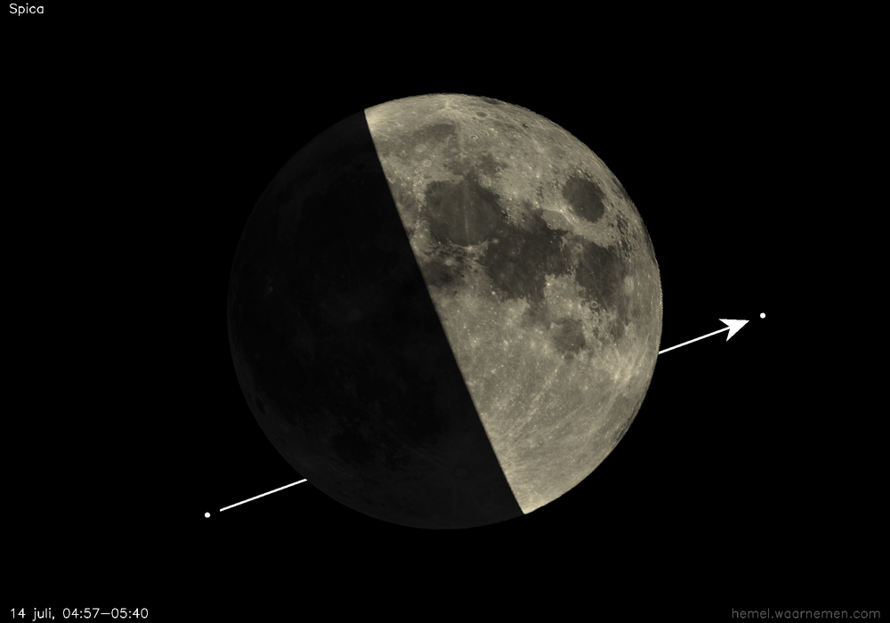 Pad van Spica t.o.v. de Maan