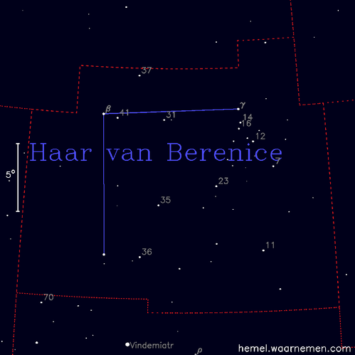 Kaart van het sterrenbeeld Haar van Berenice