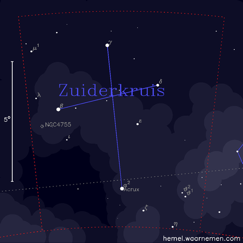 Kaart van het sterrenbeeld Zuiderkruis