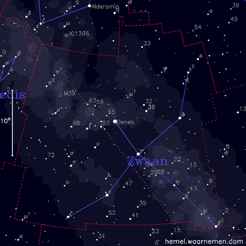 Kaart van het sterrenbeeld Zwaan