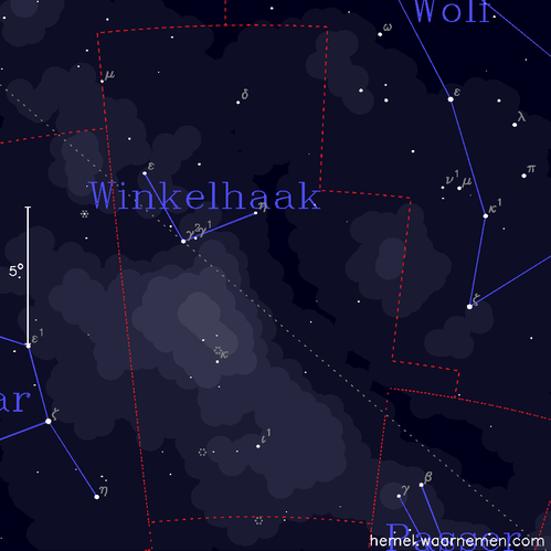Kaart van het sterrenbeeld Winkelhaak