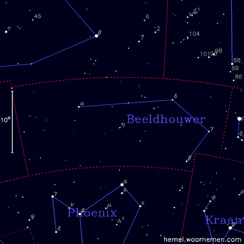 Kaart van het sterrenbeeld Beeldhouwer