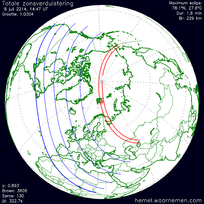 Wereldkaart van de eclips