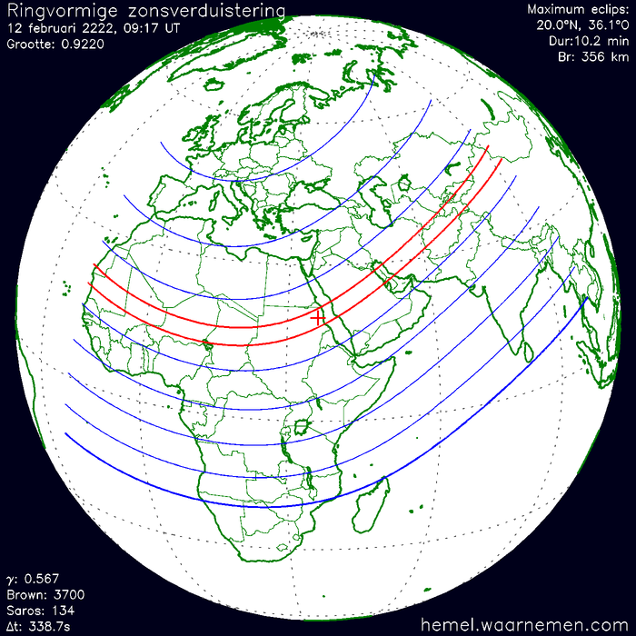 Wereldkaart van de eclips